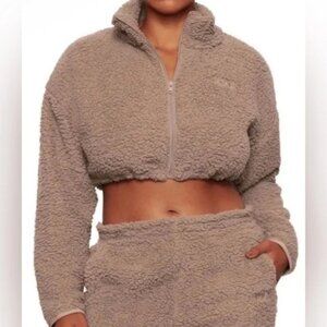 SKIMS Sherpa Cropped Teddy Bear Zip Up Cinch-able Jacket In Brown Size 4X